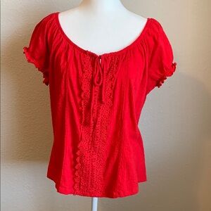 No Boundaries Red Flutter Sleeve Blouse with Tie Front